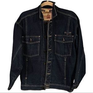 Vintage‎ Coca Cola Denim Jeans Jacket Dark Wash Long Sleeve Collared Size Medium